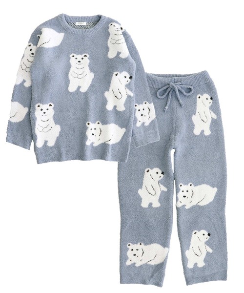 新品❤️もこもこくまちゃん ワンポイントルームウェア 白 XL 編み パジャマ 新品❤️もこもこくまちゃん ワンポイントルームウェア 白 XL