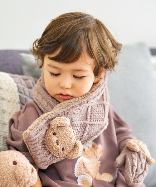 apres les cours（アプレレクール）の「tiny bear モチーフマフラー（マフラー・キッズ・アイボリー/ベージュ・95/120）」の2枚目の写真