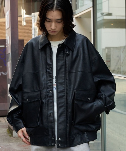 80's 90's vintage オーバーサイズ ウール ブルゾン レザー 80's 90's vintage オーバーサイズ ブルゾン レザー 本革 本革 レザー