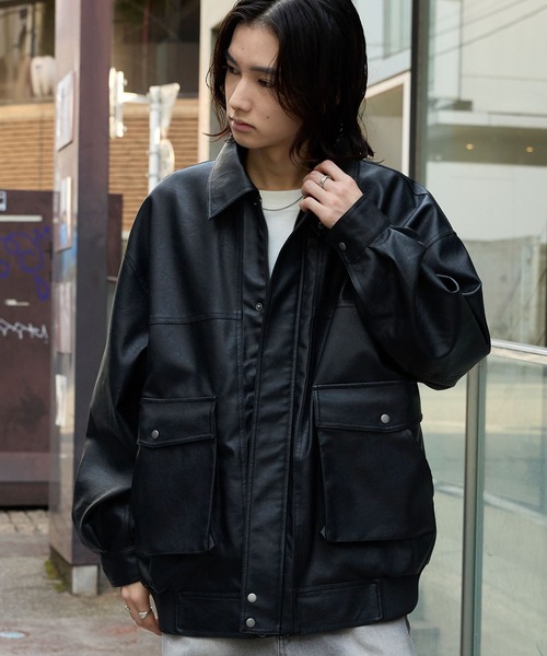 uyu.2024 黒 レザー オーバーサイズジャケット オーバーサイズレザージャケット | ファッション通販サイト NUGU
