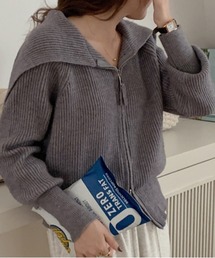 衿つきジップカーデ