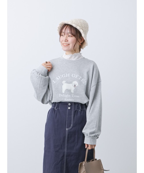 ehka sopo（エヘカソポ）の「ドッグプリントスウェット（スウェット・レディース・グレー/オフホワイト/ピンク・ﾌﾘ-）」の3枚目の写真