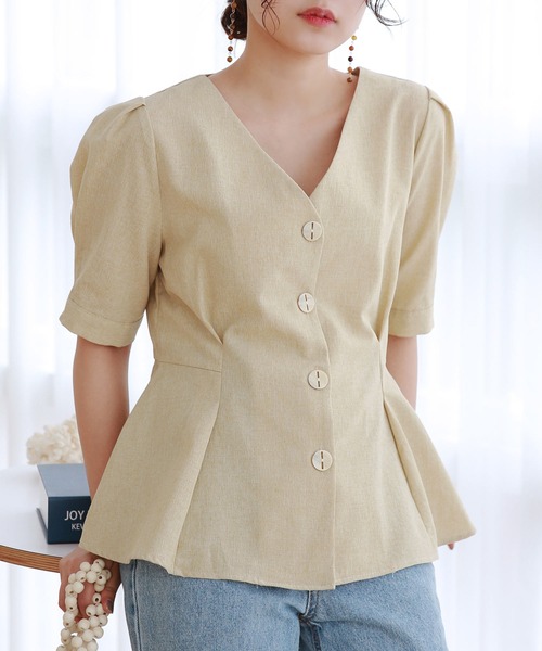 Isn't She?（イズントシー）の「フレアデザインブラウス（シャツ/ブラウス・レディース・グリーン/ブルー・FREE）」の2枚目の写真