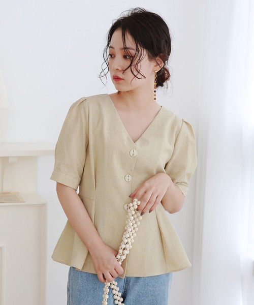 Isn't She?（イズントシー）の「フレアデザインブラウス（シャツ/ブラウス・レディース・グリーン/ブルー・FREE）」の4枚目の写真