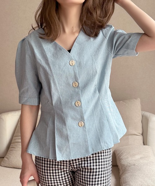 Isn't She?（イズントシー）の「フレアデザインブラウス（シャツ/ブラウス・レディース・グリーン/ブルー・FREE）」の15枚目の写真