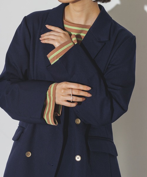 hunch(ハンチ)の「【撥水加工】ダブルジャケット(テーラードジャケット・レディース・ネイビー/グレイッシュベージュ・FREE)」の9枚目の写真