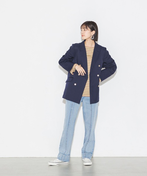 hunch(ハンチ)の「【撥水加工】ダブルジャケット(テーラードジャケット・レディース・ネイビー/グレイッシュベージュ・FREE)」の10枚目の写真