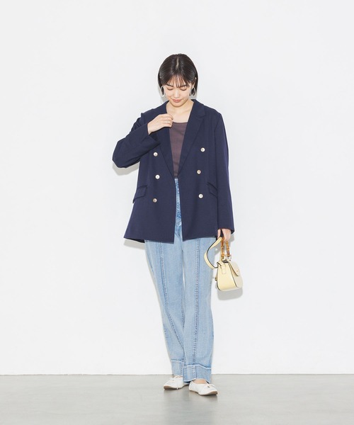 hunch(ハンチ)の「【撥水加工】ダブルジャケット(テーラードジャケット・レディース・ネイビー/グレイッシュベージュ・FREE)」の11枚目の写真