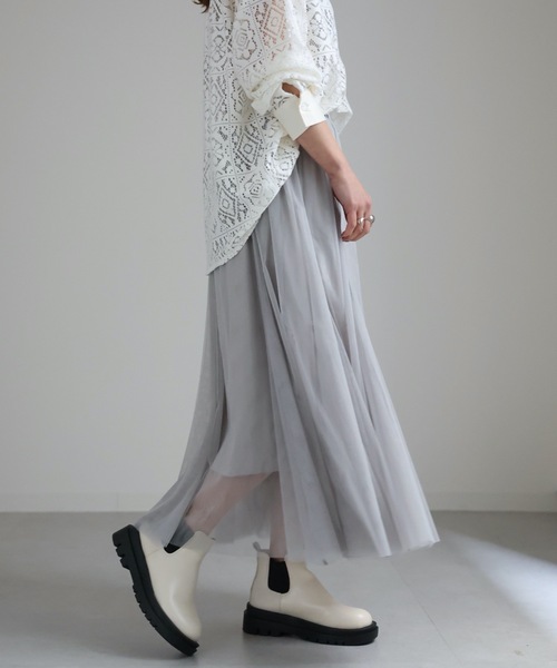 ap retro(アプレトロ)の「チュールパネルロングスカート(スカート・レディース・グレー/アイボリー/ブラック・FREE)」の14枚目の写真