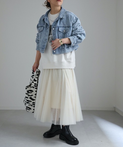 ap retro(アプレトロ)の「チュールパネルロングスカート(スカート・レディース・グレー/アイボリー/ブラック・FREE)」の5枚目の写真