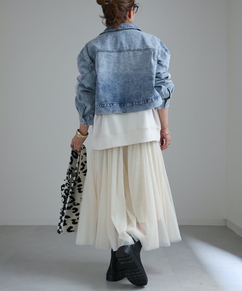 ap retro(アプレトロ)の「チュールパネルロングスカート(スカート・レディース・グレー/アイボリー/ブラック・FREE)」の12枚目の写真