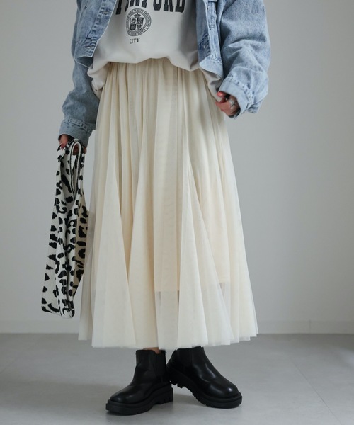 ap retro(アプレトロ)の「チュールパネルロングスカート(スカート・レディース・グレー/アイボリー/ブラック・FREE)」の22枚目の写真