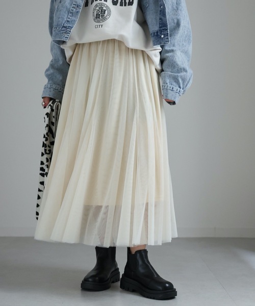 ap retro(アプレトロ)の「チュールパネルロングスカート(スカート・レディース・グレー/アイボリー/ブラック・FREE)」の10枚目の写真
