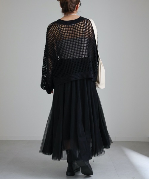ap retro(アプレトロ)の「チュールパネルロングスカート(スカート・レディース・グレー/アイボリー/ブラック・FREE)」の7枚目の写真