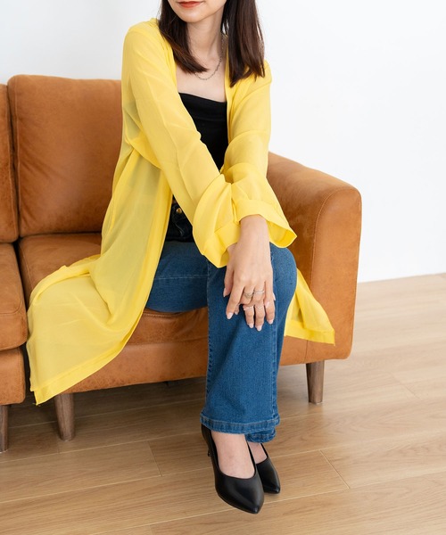NinaetLina(ニナエリナ)の「シアーロングカーディガン(カーディガン/ボレロ・レディース・パープル/グリーン/イエロー/ブラック/ホワイト/ブルー/ライトベージュ・L/M/XL)」の7枚目の写真