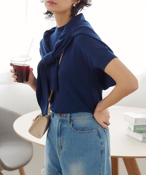 KOBE LETTUCE（コウベレタス）の「半袖ニットトップス×ニットカーディガンアンサンブル（アンサンブル・レディース・イエロー/ピンク/グリーン/オフホワイト/パープル系/ブラック/ネイビー・L/M）」の5枚目の写真