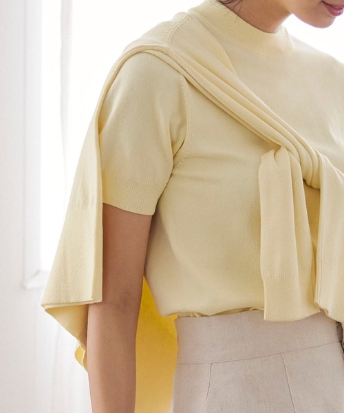 KOBE LETTUCE（コウベレタス）の「半袖ニットトップス×ニットカーディガンアンサンブル（アンサンブル・レディース・イエロー/ピンク/グリーン/オフホワイト/パープル系/ブラック/ネイビー・L/M）」の7枚目の写真