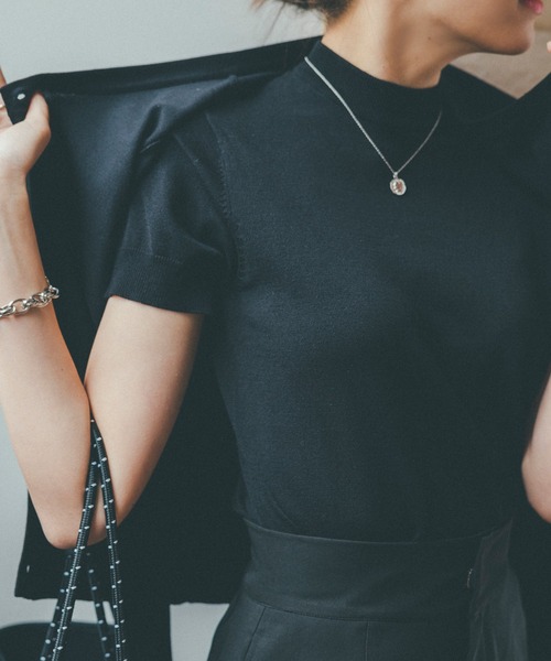 KOBE LETTUCE（コウベレタス）の「半袖ニットトップス×ニットカーディガンアンサンブル（アンサンブル・レディース・イエロー/ピンク/グリーン/オフホワイト/パープル系/ブラック/ネイビー・L/M）」の9枚目の写真