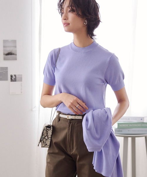 KOBE LETTUCE（コウベレタス）の「半袖ニットトップス×ニットカーディガンアンサンブル（アンサンブル・レディース・イエロー/ピンク/グリーン/オフホワイト/パープル系/ブラック/ネイビー・L/M）」の16枚目の写真