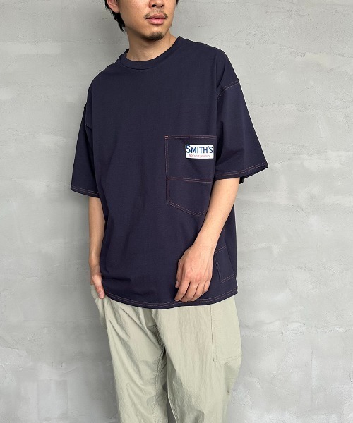 SMITH'S（スミス）の「[SMITH'S/スミス] 別注 ペインターポケットTシャツ（Tシャツ/カットソー・レディース・ネイビー×ホワイト/ホワイト/グレー×ホワイト/ベージュ/ネイビー・S/M/L）」の4枚目の写真