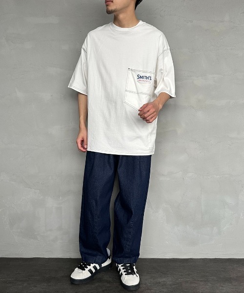 SMITH'S（スミス）の「[SMITH'S/スミス] 別注 ペインターポケットTシャツ（Tシャツ/カットソー・レディース・ネイビー×ホワイト/ホワイト/グレー×ホワイト/ベージュ/ネイビー・S/M/L）」の6枚目の写真
