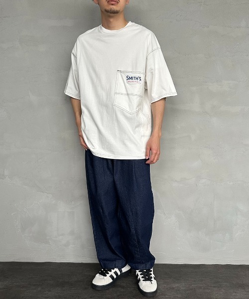 SMITH'S（スミス）の「[SMITH'S/スミス] 別注 ペインターポケットTシャツ（Tシャツ/カットソー・レディース・ネイビー×ホワイト/ホワイト/グレー×ホワイト/ベージュ/ネイビー・S/M/L）」の14枚目の写真