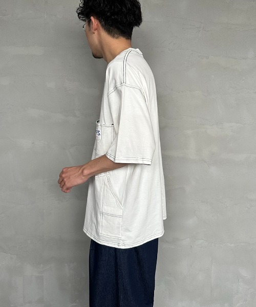 SMITH'S（スミス）の「[SMITH'S/スミス] 別注 ペインターポケットTシャツ（Tシャツ/カットソー・レディース・ネイビー×ホワイト/ホワイト/グレー×ホワイト/ベージュ/ネイビー・S/M/L）」の12枚目の写真