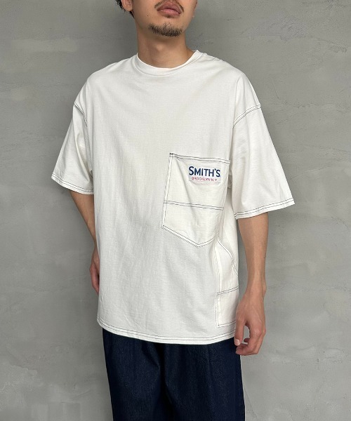 SMITH'S（スミス）の「[SMITH'S/スミス] 別注 ペインターポケットTシャツ（Tシャツ/カットソー・レディース・ネイビー×ホワイト/ホワイト/グレー×ホワイト/ベージュ/ネイビー・S/M/L）」の11枚目の写真