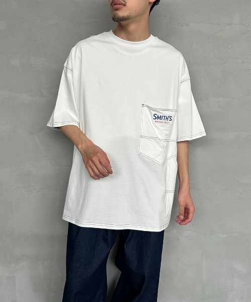 SMITH'S（スミス）の「[SMITH'S/スミス] 別注 ペインターポケットTシャツ（Tシャツ/カットソー・レディース・ネイビー×ホワイト/ホワイト/グレー×ホワイト/ベージュ/ネイビー・S/M/L）」の17枚目の写真