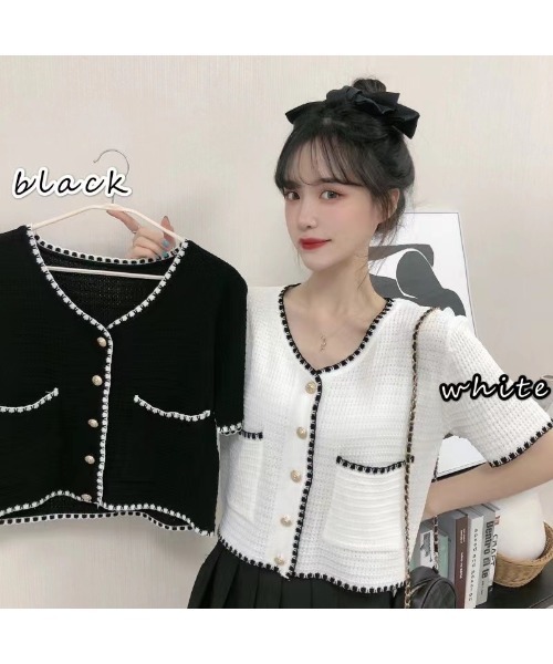 SpRay（スプレイ）の「配色カーディガン（カーディガン/ボレロ・レディース・ブラック/ホワイト・FREE）」の3枚目の写真