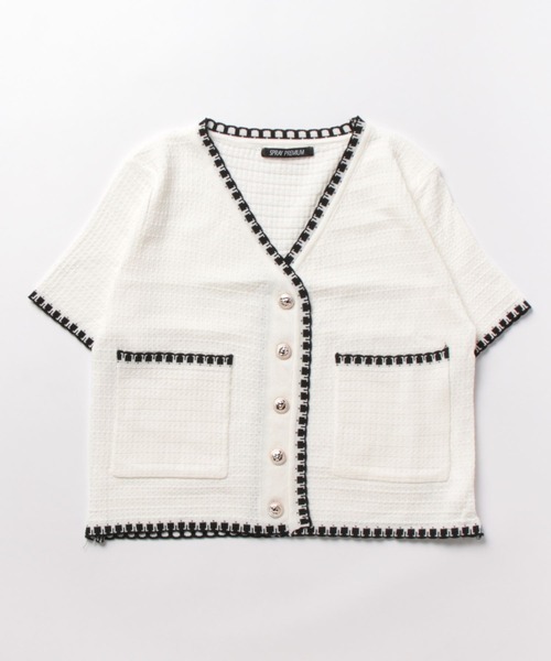 SpRay（スプレイ）の「配色カーディガン（カーディガン/ボレロ・レディース・ブラック/ホワイト・FREE）」の6枚目の写真