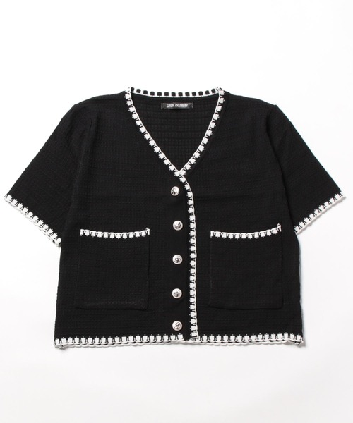 SpRay（スプレイ）の「配色カーディガン（カーディガン/ボレロ・レディース・ブラック/ホワイト・FREE）」の4枚目の写真