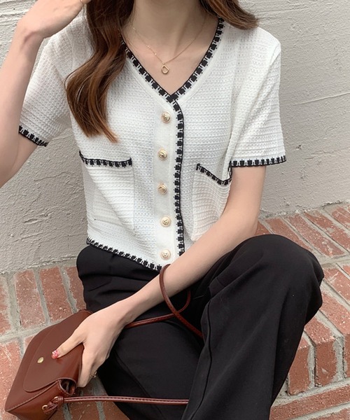 SpRay（スプレイ）の「配色カーディガン（カーディガン/ボレロ・レディース・ブラック/ホワイト・FREE）」の19枚目の写真