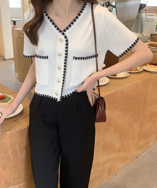 SpRay（スプレイ）の「配色カーディガン（カーディガン/ボレロ・レディース・ブラック/ホワイト・FREE）」の17枚目の写真