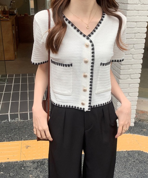 SpRay（スプレイ）の「配色カーディガン（カーディガン/ボレロ・レディース・ブラック/ホワイト・FREE）」の16枚目の写真