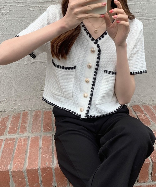 SpRay（スプレイ）の「配色カーディガン（カーディガン/ボレロ・レディース・ブラック/ホワイト・FREE）」の15枚目の写真