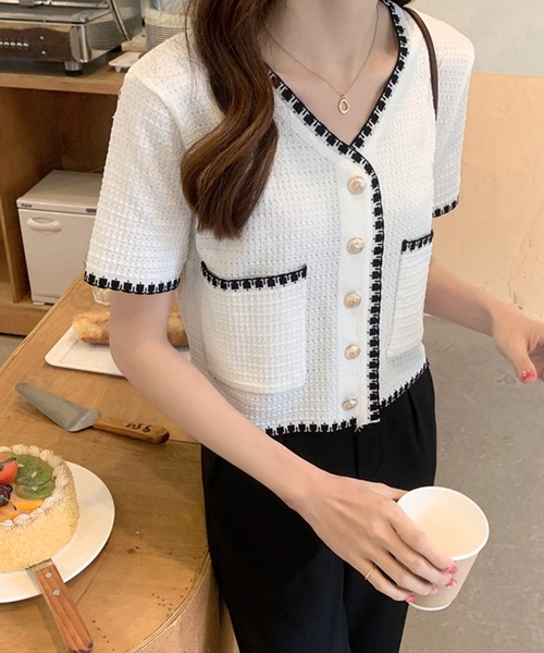 SpRay（スプレイ）の「配色カーディガン（カーディガン/ボレロ・レディース・ブラック/ホワイト・FREE）」の14枚目の写真