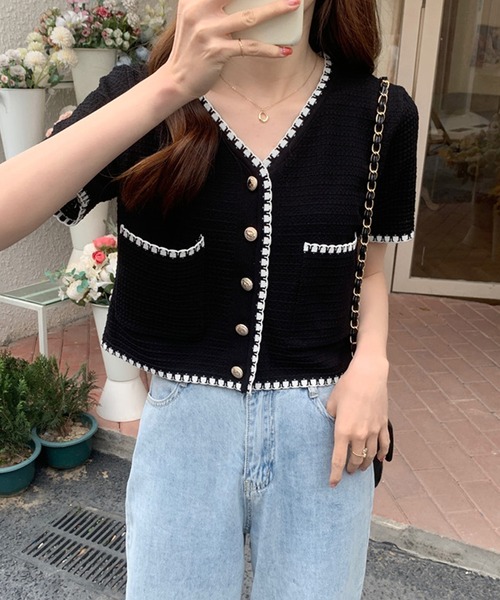 SpRay（スプレイ）の「配色カーディガン（カーディガン/ボレロ・レディース・ブラック/ホワイト・FREE）」の13枚目の写真