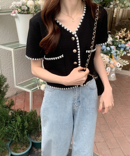 SpRay（スプレイ）の「配色カーディガン（カーディガン/ボレロ・レディース・ブラック/ホワイト・FREE）」の12枚目の写真