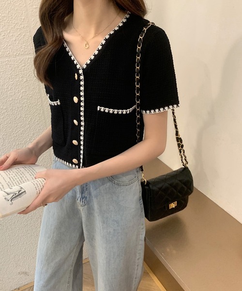 SpRay（スプレイ）の「配色カーディガン（カーディガン/ボレロ・レディース・ブラック/ホワイト・FREE）」の10枚目の写真