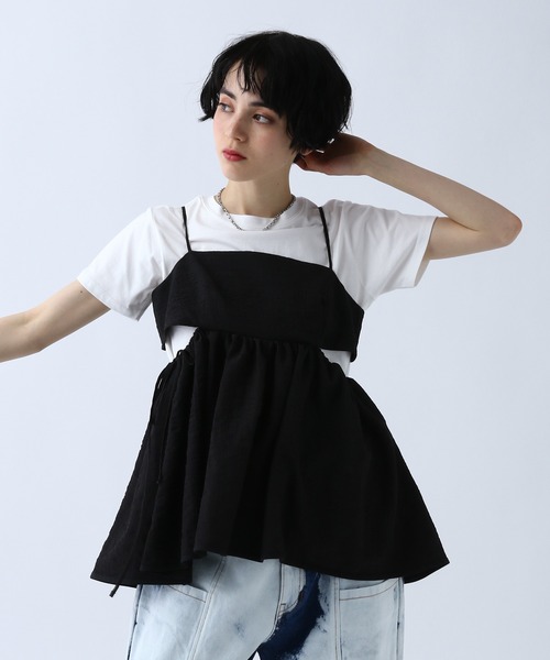 PAGEBOY（ページボーイ）の「ペプラムチュニックキャミ（キャミソール・レディース・オフホワイト/ブラック・FREE）」の6枚目の写真