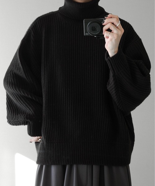 KUUUPY（クーピー）の「AZEAMI  Turtleneck Loose Knit - 畦編みタートルネックルーズニット（ニット/セーター・メンズ・ブラック/バーガンディー・LARGE/SMALL/MEDIUM）」の11枚目の写真