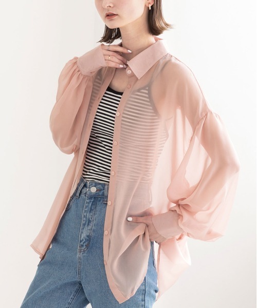 ad thie(アドティエ)の「ビッグシルエット カラーシアーシャツ(シャツ/ブラウス・レディース・ライトグレー/オレンジ/ブルー/オフホワイト/グリーン/ピンク/パープル/ブラック・MEDIUM/LARGE)」の7枚目の写真