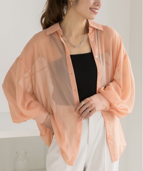 ad thie(アドティエ)の「ビッグシルエット カラーシアーシャツ(シャツ/ブラウス・レディース・ライトグレー/オレンジ/ブルー/オフホワイト/グリーン/ピンク/パープル/ブラック・MEDIUM/LARGE)」の8枚目の写真