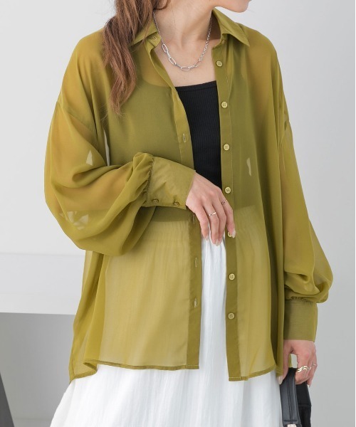 ad thie(アドティエ)の「ビッグシルエット カラーシアーシャツ(シャツ/ブラウス・レディース・ライトグレー/オレンジ/ブルー/オフホワイト/グリーン/ピンク/パープル/ブラック・MEDIUM/LARGE)」の1枚目の写真