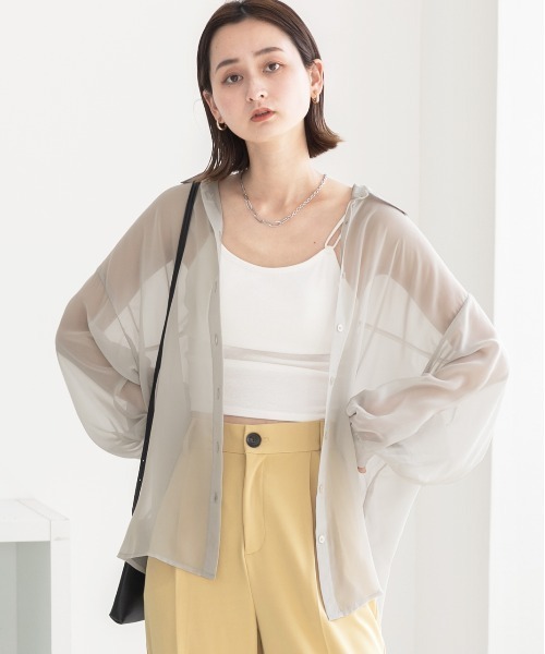 ad thie(アドティエ)の「ビッグシルエット カラーシアーシャツ(シャツ/ブラウス・レディース・ライトグレー/オレンジ/ブルー/オフホワイト/グリーン/ピンク/パープル/ブラック・MEDIUM/LARGE)」の15枚目の写真