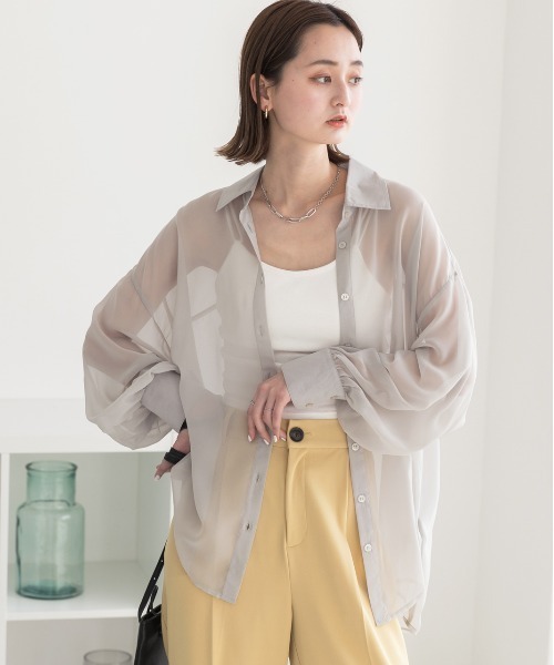 ad thie(アドティエ)の「ビッグシルエット カラーシアーシャツ(シャツ/ブラウス・レディース・ライトグレー/オレンジ/ブルー/オフホワイト/グリーン/ピンク/パープル/ブラック・MEDIUM/LARGE)」の18枚目の写真