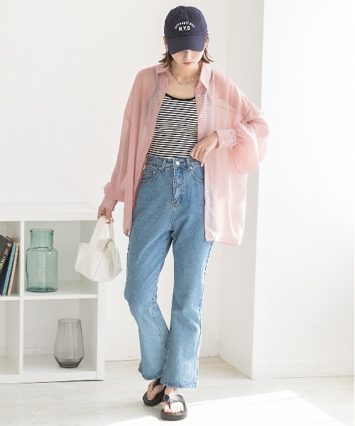 ad thie(アドティエ)の「ビッグシルエット カラーシアーシャツ(シャツ/ブラウス・レディース・ライトグレー/オレンジ/ブルー/オフホワイト/グリーン/ピンク/パープル/ブラック・MEDIUM/LARGE)」の20枚目の写真