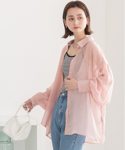 ad thie(アドティエ)の「ビッグシルエット カラーシアーシャツ(シャツ/ブラウス・レディース・ライトグレー/オレンジ/ブルー/オフホワイト/グリーン/ピンク/パープル/ブラック・MEDIUM/LARGE)」の16枚目の写真