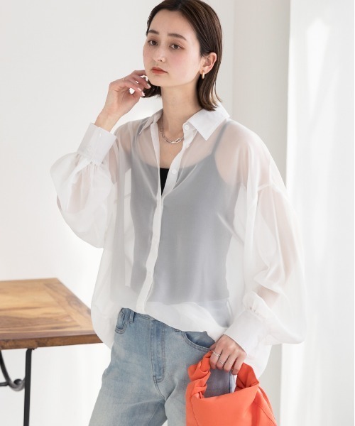 ad thie(アドティエ)の「ビッグシルエット カラーシアーシャツ(シャツ/ブラウス・レディース・ライトグレー/オレンジ/ブルー/オフホワイト/グリーン/ピンク/パープル/ブラック・MEDIUM/LARGE)」の10枚目の写真